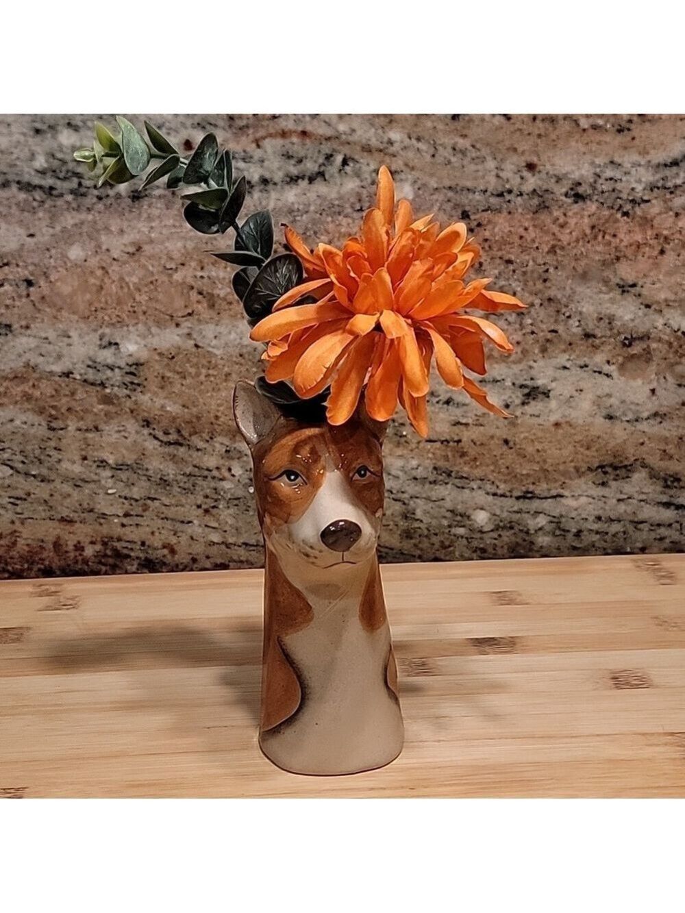 Anthropologie Stoneware Corgi Dog Vase